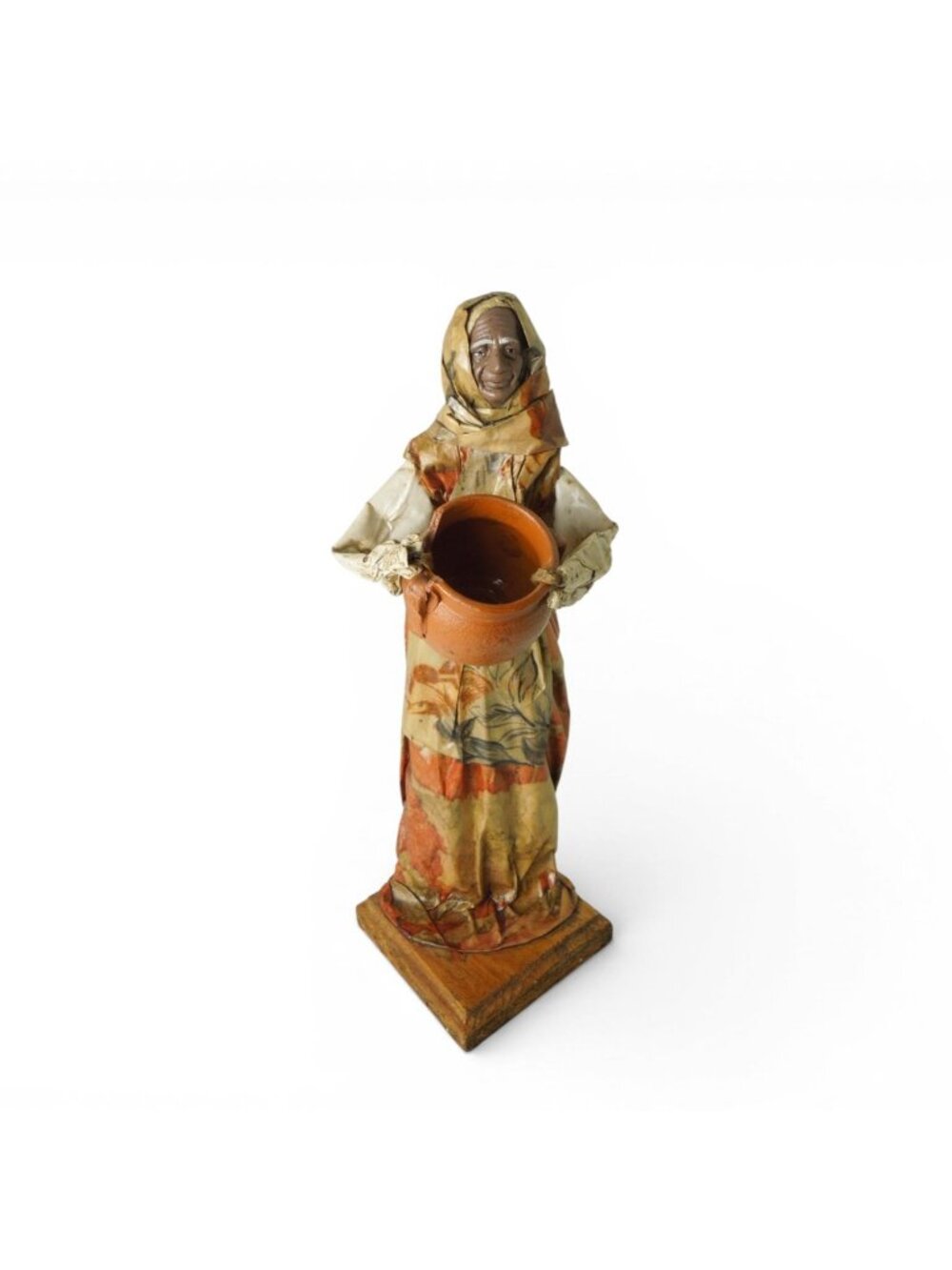 Vintage Mexican Paper Mache Figurine Woman Folk Art Holding Pot 12.5"